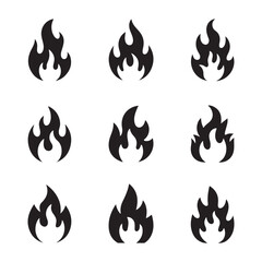 A fiery set of orange and red flame vector icons, symbolizing hot burning heat and danger