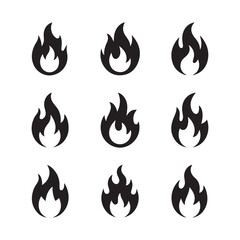 Hot burning fire flame vector icons set