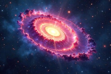 Fototapeta premium Breathtaking panoramic view of a spiral galaxy, swirling clouds of gas and dust, vibrant colors, cosmic wonder , pulsar, blueshift