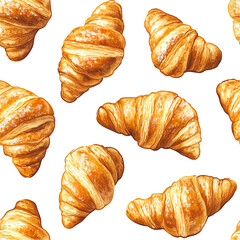 2d illustration of a tileable pattern of almond croissants isolated on a white transparent background