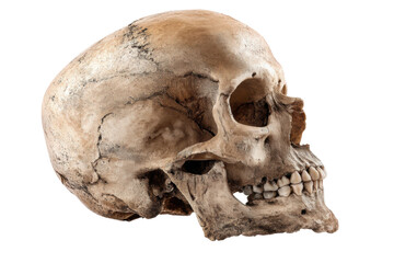 PNG Detailed human skull side view with visible teeth and texture