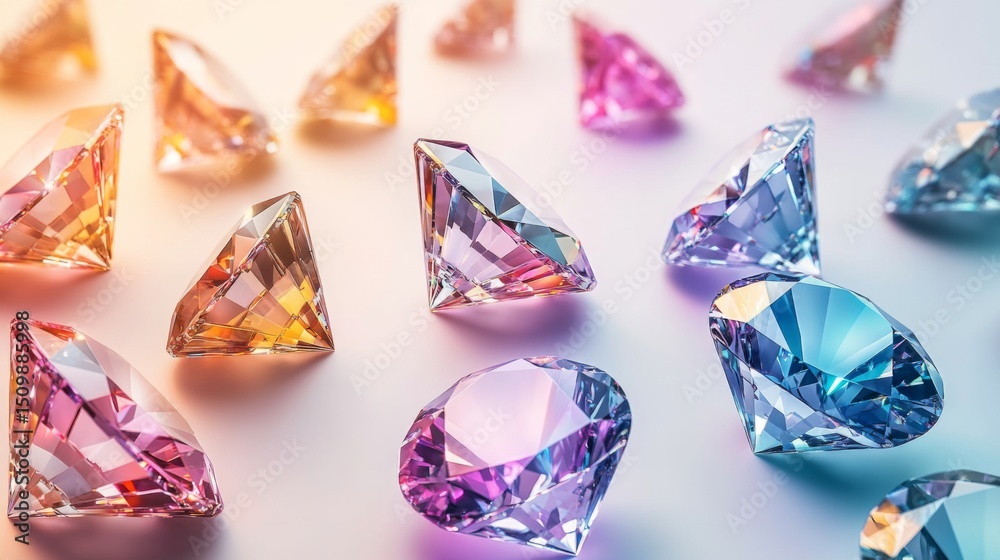 Aufkleber a collection of diamonds in varying shapes and sizes, arranged in a gradient pattern on a white back