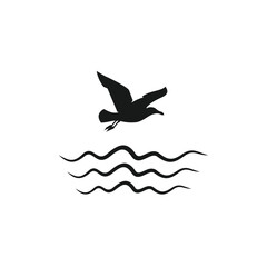 Flying Seagull over wave silhouette 