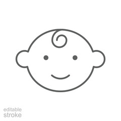 Happy little boy head icon. Simple outline style. Line symbol isolated. Face of baby boy. Editable stroke