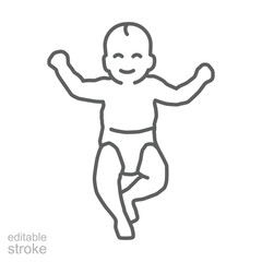 The child lies on his back line icon. Simple outline style. Toddler development. Early childhood. Editable stroke