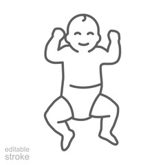 The child lies on his back line icon. Simple outline style. Toddler development. Early childhood. Editable stroke