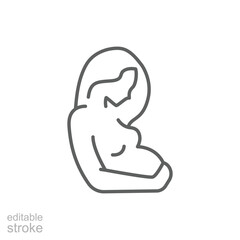 Pregnancy icon. Simple outline style. Pregnant woman, maternal, lady, fertility, mom, baby, mother, gynecology, health concept. Thin line symbol. Editable stroke