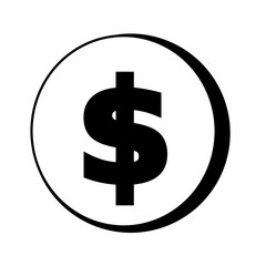 シンプルなモノクロのドルマーク（$）アイコン。 白黒、コイン、お金、通貨、貨幣、背景が透明なベクター。 Simple USD  dollar coins icon sign vector (black and white)