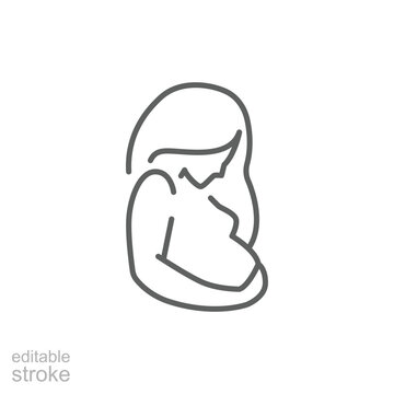 Pregnancy icon. Simple outline style. Pregnant woman, maternal, lady, fertility, mom, baby, mother, gynecology, health concept. Thin line symbol. Editable stroke