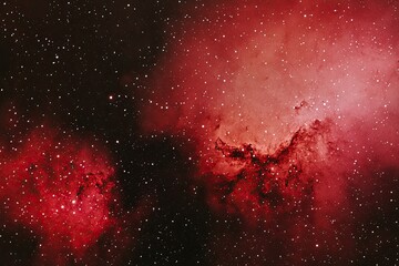 Deep red nebula in space