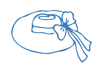 Hand drawn blue hat in doodle style. Mediterranean summer icon, element for italian menu, wedding, print, invitation. Ink sketch design of summer beach. Flat tropical minimalist isolated vector illust