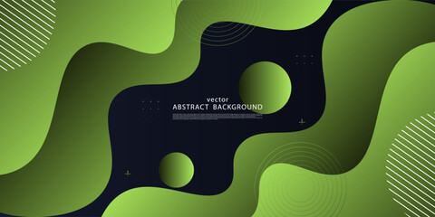 Abstract green wave design on dark background. Trendy shape pattern with fluid style. Simple banner design. Vector Eps10