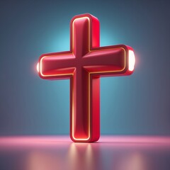 Obraz premium A medical cross with matte-red finish and emergency lighting.