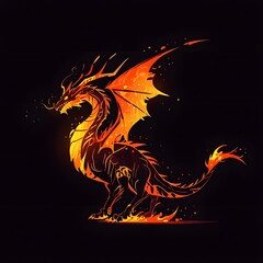 Fiery Dragon Illustration with Glowing Flames on Dark Background