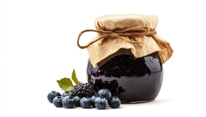 Jar of tasty jam covered with beeswax food wrap