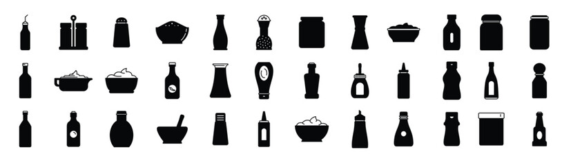 Fototapeta premium condiment food icons isolated vector silhouettes.