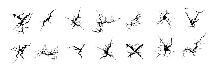 cracks silhouettes hand drawn cracked screen glass damaged surface egg surface black crack set