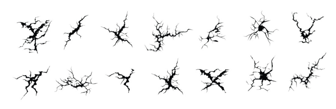 cracks silhouettes hand drawn cracked screen glass damaged surface egg surface black crack set