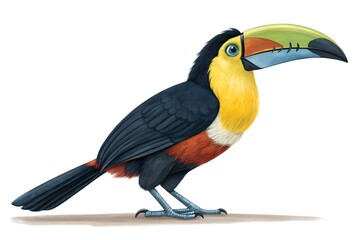 Obraz premium Here's a concise description for your image:Colorful exotic yellow-billed toucan isolated on white with vibrant tropical feathers