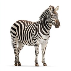 Zebra standing isolated white background animal wildlife african stripes mammal equine zoo safari portrait