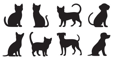 dog cat silhouette set vector collection design.