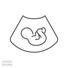 Ultrasound of fetus line icon. Concept of baby in womb mother, pregnancy and health, examination procedure of embryo, placenta, umbilical cord. emblem for gestational center. Editable stroke