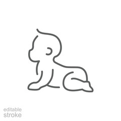 Baby crawling icon. Simple outline symbol. Line style small kid silhouette. Infant isolated. Editable stroke
