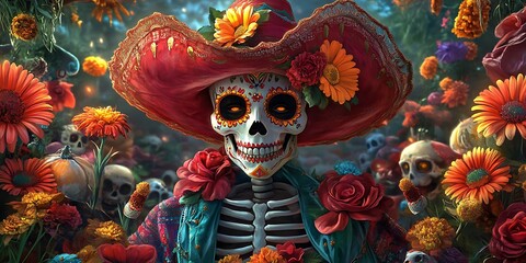 Bright Mexican Day of the Dead celebration