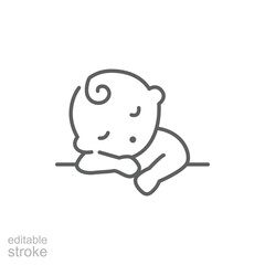 Baby sleep line icon. baby sleeping on the table. Simple outline style. Editable stroke