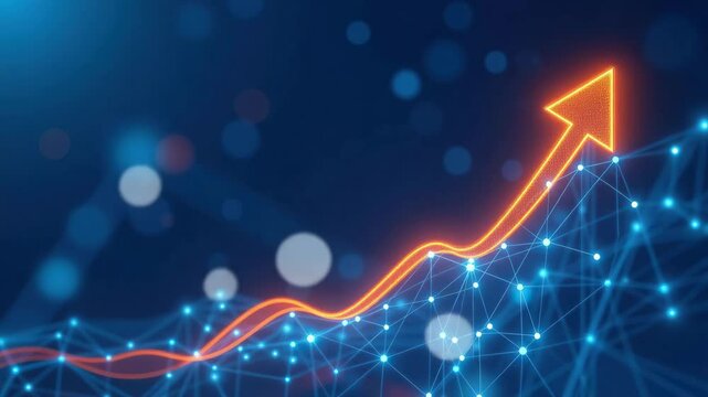 Rising Trend Graphic with Glowing Line and Background Network Design