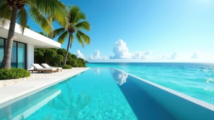 Tropical Getaway Modern Beachfront Villa with Infinity Pool and Lush Palm Trees