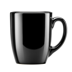 Black cup filled with strong black coffee, isolated on transparent background. 