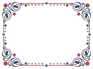 
Red and Blue star Elegant Swirls border background Decorative Elements, 4th of July Celebration frame design element, copy space for text independence day page decorations