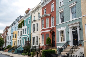 Obraz premium Row of colorful houses with a white house in the middle