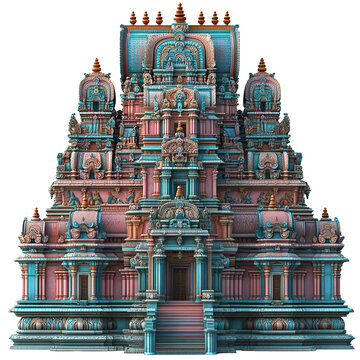 Front view of the Minakshi-Sundareshwar Temple isolated on a white transparent background