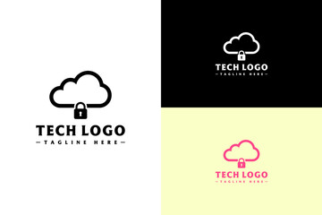 vector illustration of cloud with hanging padlock, minimal, logo for cloud computing, artificial intelligence, internet of things, data center, protection, cybersecurity, tech, and more