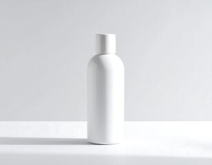 Blank white bottle on white surface