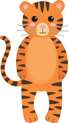 Funny cute tiger isolated on white background. Illustration of jungle animal drawn in a childish style