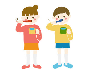 歯みがきする子供たち