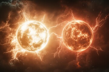 Naklejka premium Two fiery celestial bodies clash