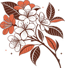Decorative Botanical Flower Design in Orange Red and Brown Hues
