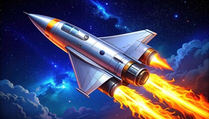 Obraz premium Pixel Art Spaceship Rocket Launch in Night Space