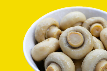 Champignon mushrooms in brine. Canned champignon mushrooms whole