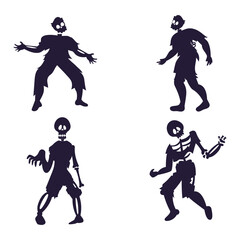 Silhouette set of zombie on white background