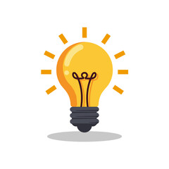 Bright Yellow Light Bulb Illustration Symbolizing Idea Generation and Creative Thinking on White Background