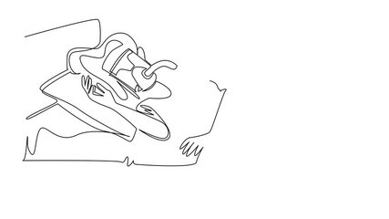 Animation of single continuous line drawing woman sleeping on bed using a blanket while wearing CPAP mask. Avoiding breathing disorders during sleep. Sleep Apnea Awareness Day. Full length motion