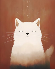 White Cat Illustration on Wooden Background with Calm Expression