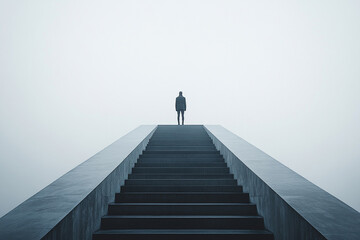 A person standing at the edge of an infinite staircase silhouette
