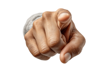 PNG African male hand pointing gesture isolated on black background
