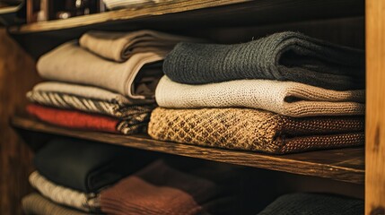 simple, elegant closet with neatly folded clothes.
